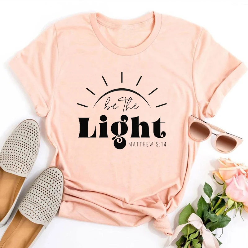 

Scripture Women Shirts Vintage Be The Light Bible Verse Tshirt Christian Shirts Faith Blessed Clothes Summer Tops