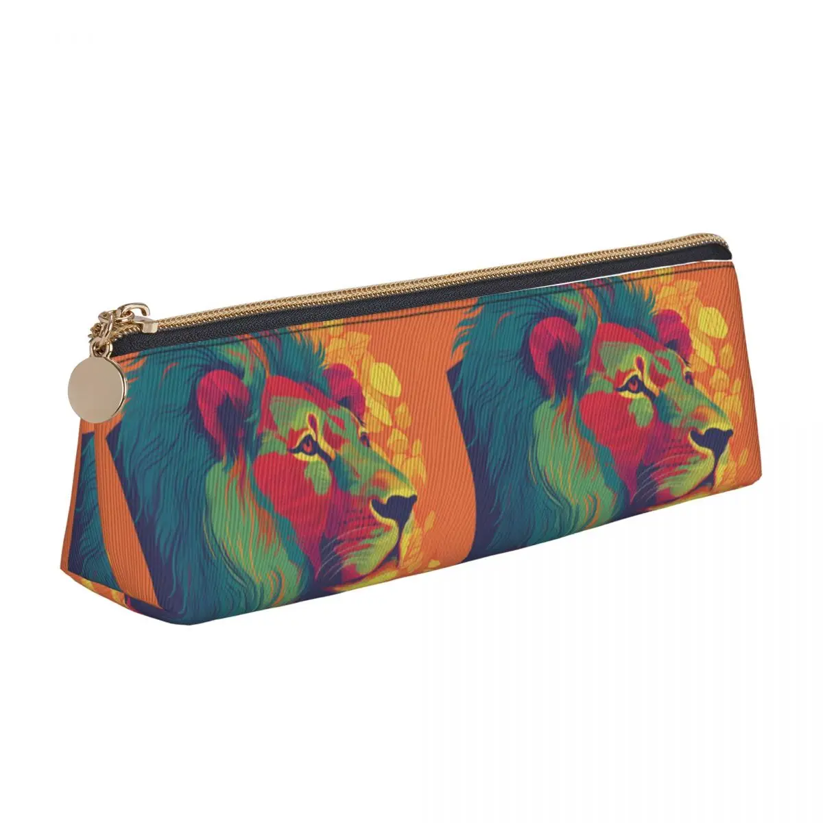 

Lion Triangle Pencil Case Neo Fauvism Cover Art Boy Girl Stationery Zipper Pencil Box Cute Leather Pen Pouch