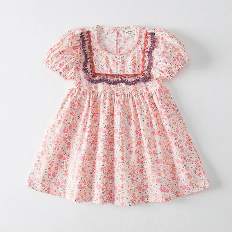 Yg 2022 Children's Summer New Style Bubble Sleeve Girls' Dress Cotton Floral Princess Skirt Short Sleeve Children's Skirt