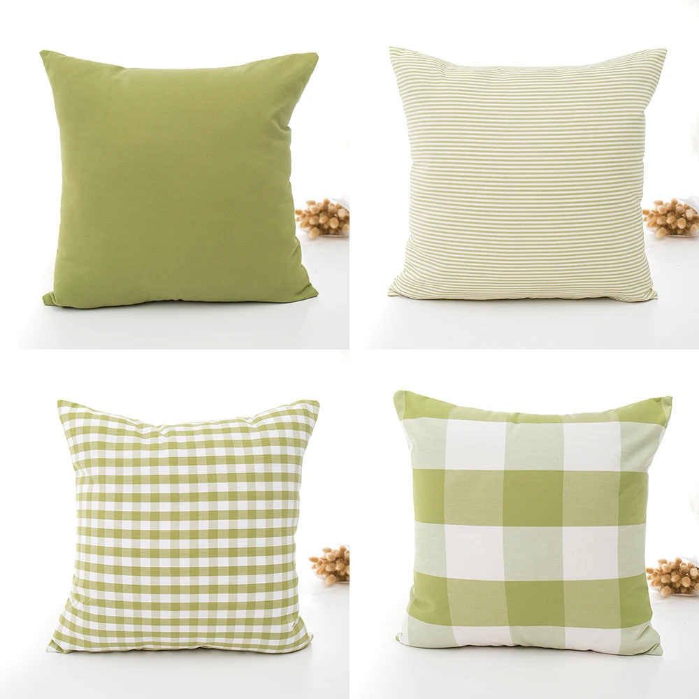 Pillowcase Plaid Pillowslip Sofa Throw Green Home Textile Decor 45x45cm Stripe 4Pcs Set