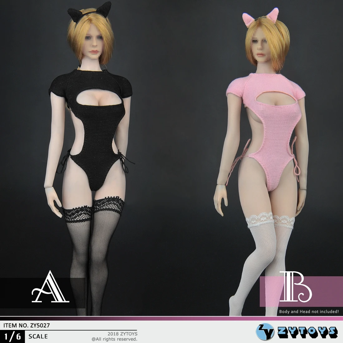 

ZY5027 1/6 Scale Cat Girl One-piece Sexy Cute Pink Black Costume With Cat Ear Socks For 12" Action Figure Woman Body Accessory