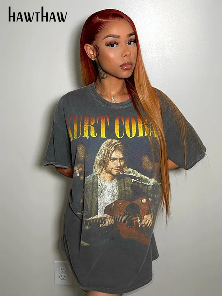 

Hawthaw Women Short Sleeve Letter Graphic T Shirt Tops Tees Blouses Streetwear 2022 Summer Clothes Wholesale Items For Business