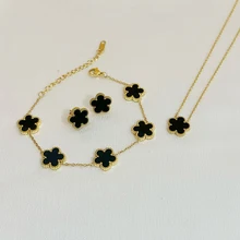 3Pcs Luxury Five Leaf Flower Pendant Necklace Earrings Bracelet for Women Gift Trendy Stainless Steel Jewelry Sets 2023 New