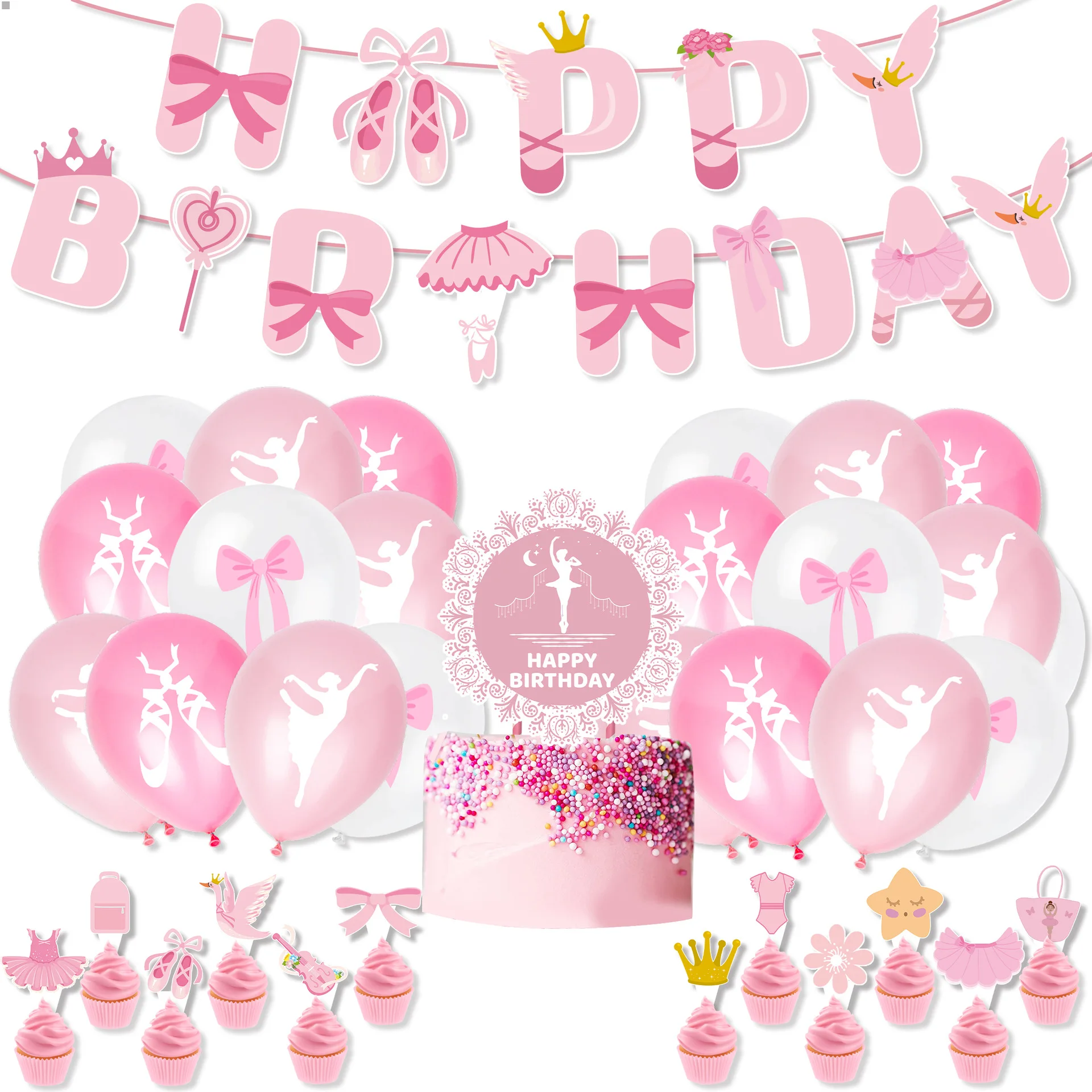 

Розовые украшения для дня рождения для девочек, баннер в виде балерины, принцессы, воздушные шары, топперы для торта для маленькой девочки на 1-й день рождения, «сделай сам», Babyshow
