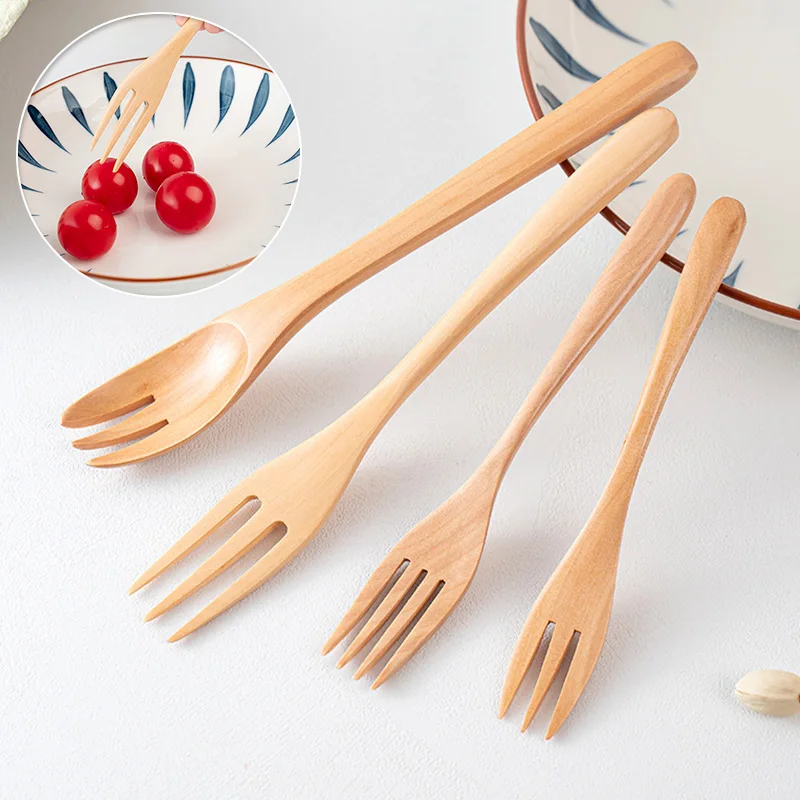 

Japanese Style Natural Wooden Spoon & Fork Dinner Kit Rice Soups Utensil Cereal Handmade Home Tableware Cutlery Kitchen Supplies