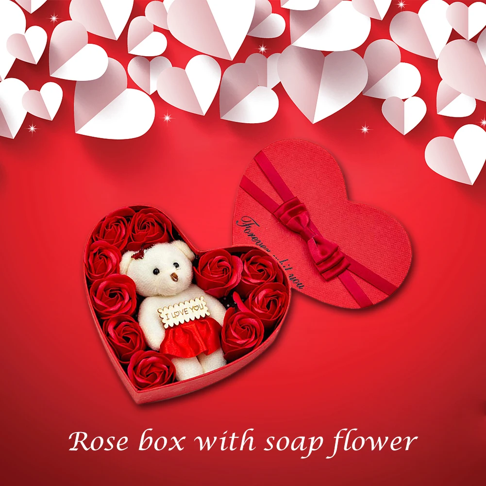 

10pcs Soap Rose Flowers Bear Gift Box Fashion Exquisite Beautiful Appearance for Xmas Birthday Valentine Wedding Gifts