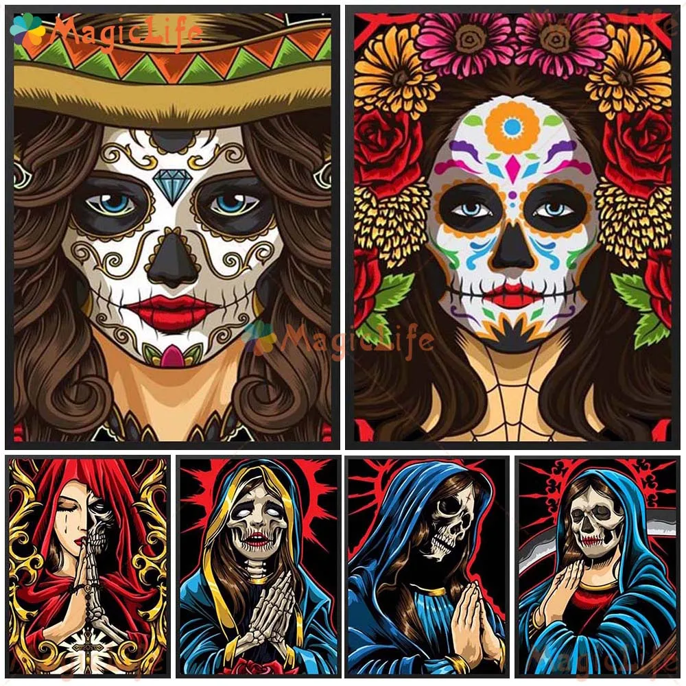 

Mexican Grimace Festivals Day of the Dead Illustration Wall Pictures For Living Room Poster Wall Art Canvas Painting Unframed