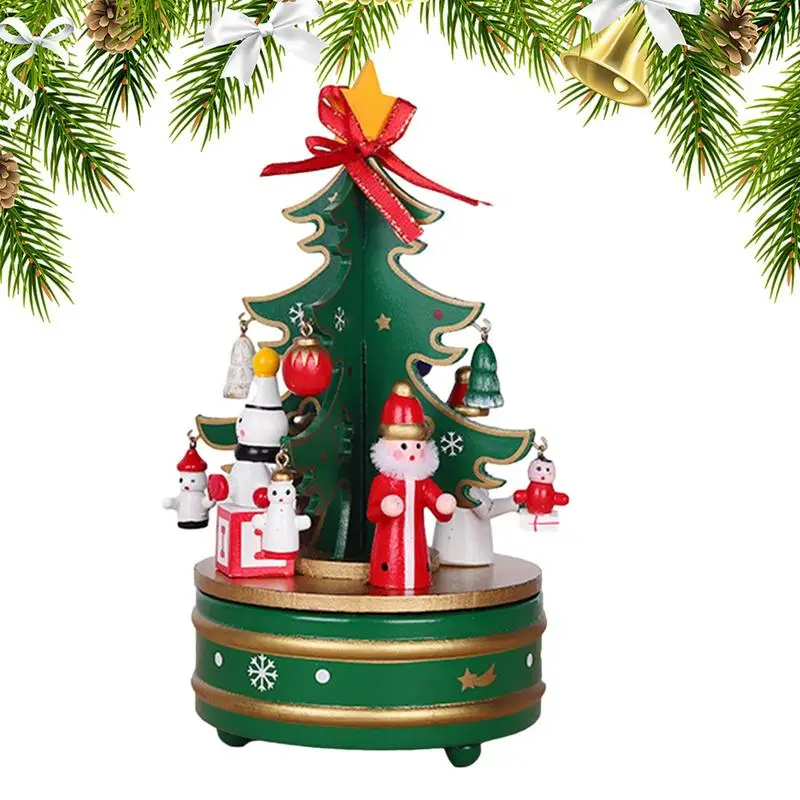 

Рождественская музыкальная шкатулка, деревянная вращающаяся Музыкальная шкатулка на рождественскую елку, музыкальные колокольчики, украшения для рождественского праздника, фигурка елки