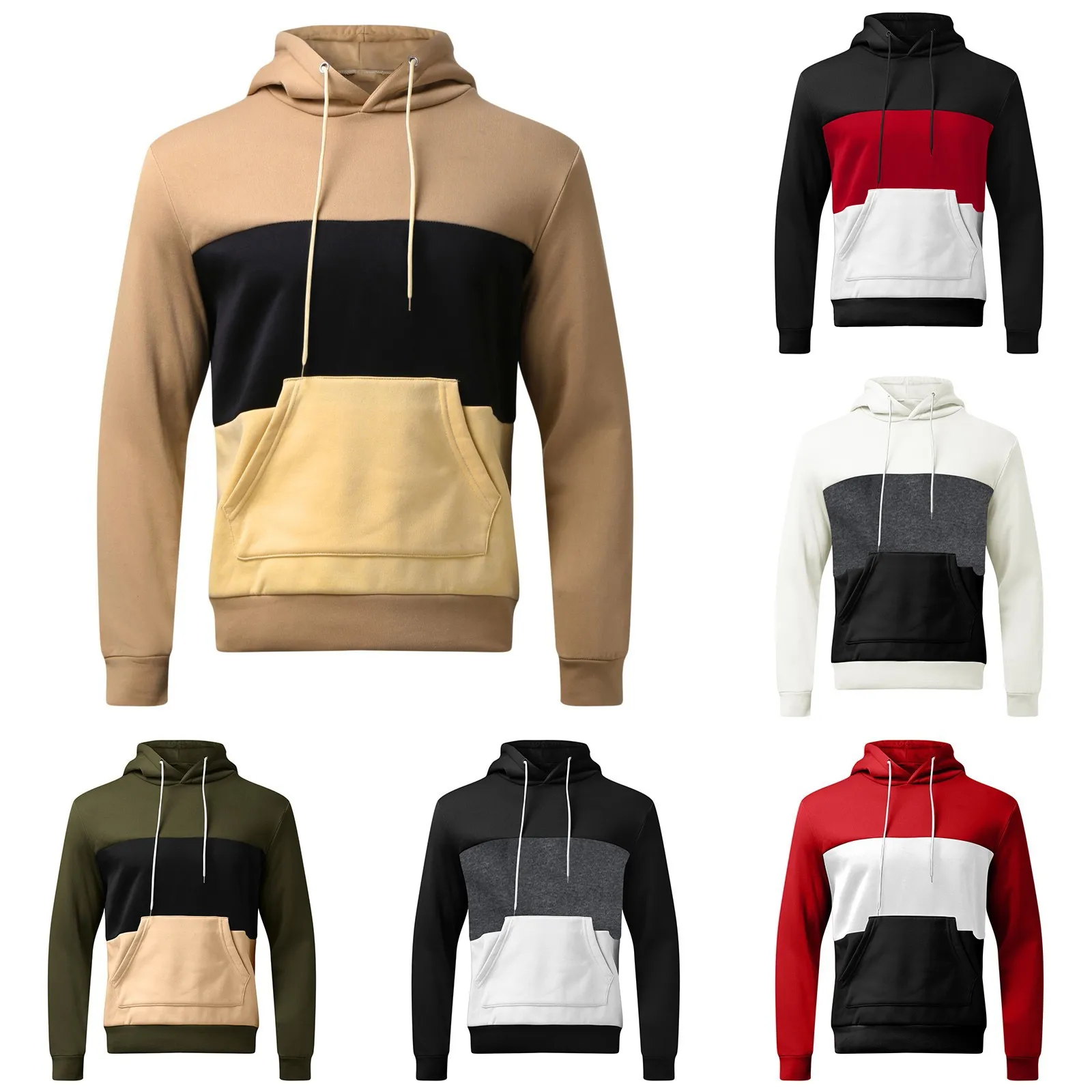 

Мужская толстовка с капюшоном в стиле пэчворк; Повседневная Свободная Флисовая теплая уличная Мужская модная спортивная верхняя одежда; Сезон осень-зима