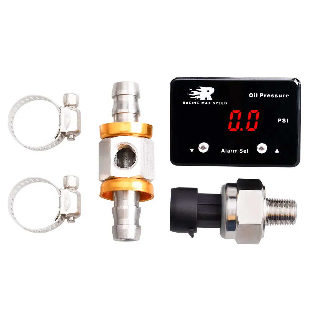 

Electronic Oil pressure Gauge Red/Blue Display 0-150PSI With 1/2(3/8)inch To 1/8NPT Oil Pressure Sensor Tee