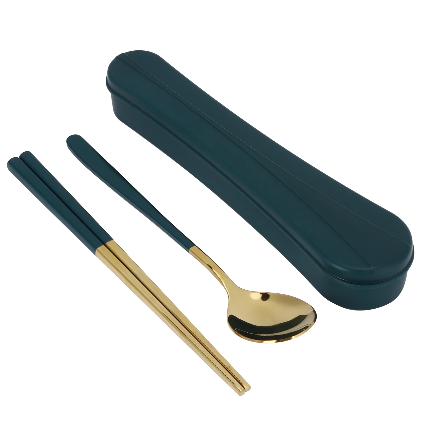 

304 Stainless Steel Flatware Set Travel Camping Spoon Chopsticks Tableware Set with Storage BoxGreen