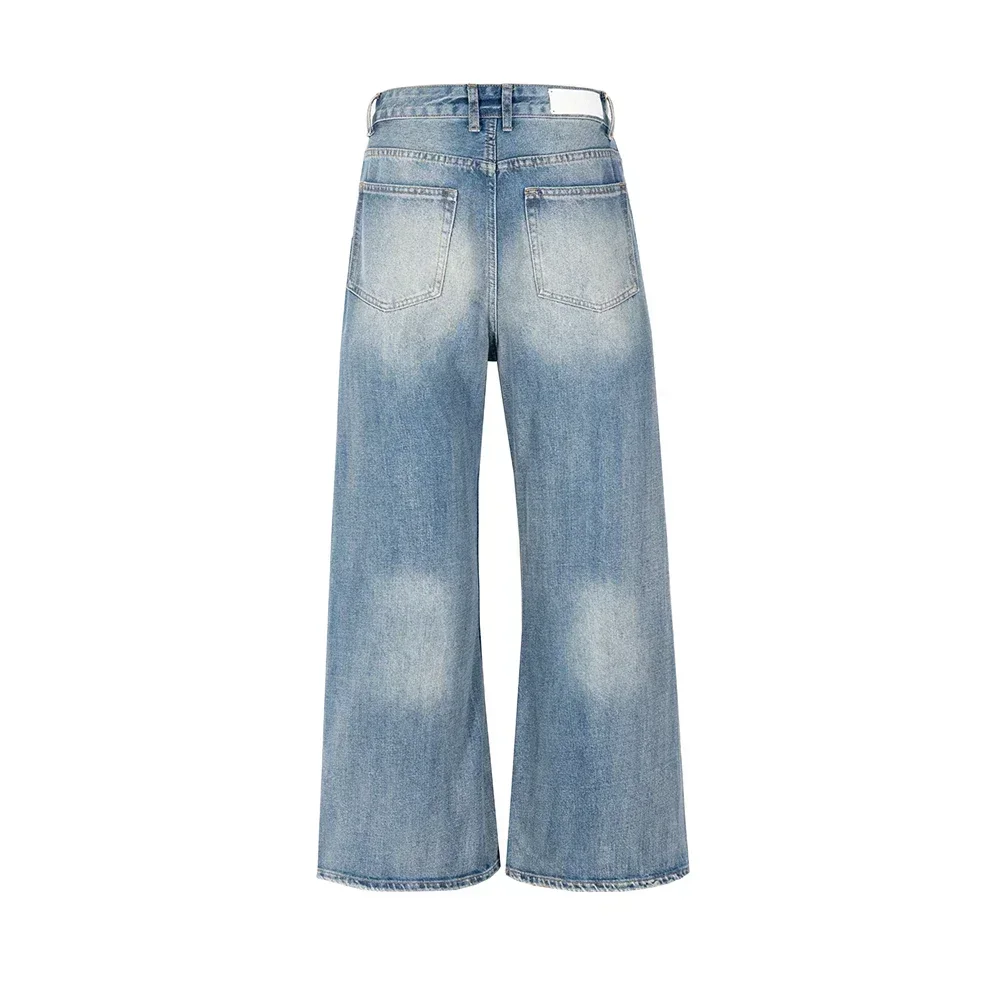 Хип-хоп новые стираные джинсы с узором ветки унисекс прямые мешковатые джинсовые