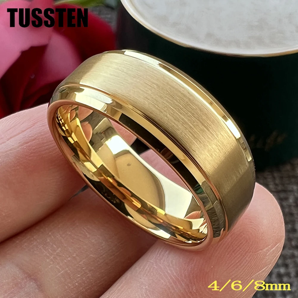 

Dropshipping TUSSTEN 4MM/6MM/8MM Tungsten Carbide Rings For Men Women Stepped Beveled Brushed Girl Boy Gift Jewelry Comfort Fit