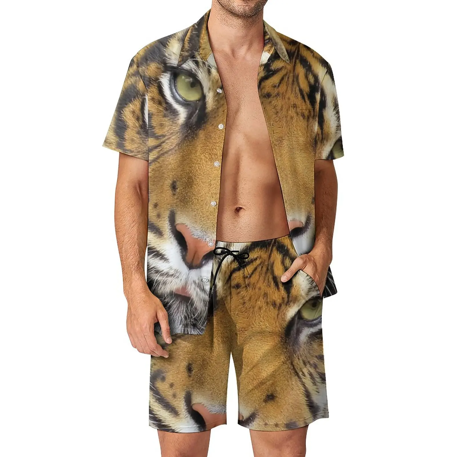 

The Real Tiger King Men Sets Animal Print Casual Shirt Set Streetwear Fitness Outdoor Shorts Summer Design Suit 2 Piece Clothes