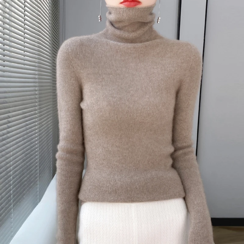 

Women Heaps Collar Turtleneck Wool Sweaters Autumn Winter Slim Pullover Basic Tops Casual Soft Knit Sweater Elastic Warm Jumper