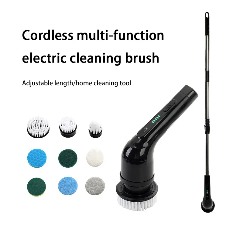 

Многофункциональная беспроводная электрическая щетка для чистки, 9 сменных насадок, длинная ручка для ванной комнаты, кухни, уборки дома, перезаряжаемая