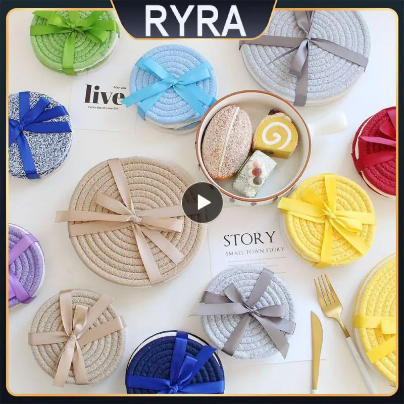 

Коврик для кухни в западном стиле, Теплоизоляционный плетеный коврик из хлопковой веревки, для чашек, обеденного стола, домашний круглый