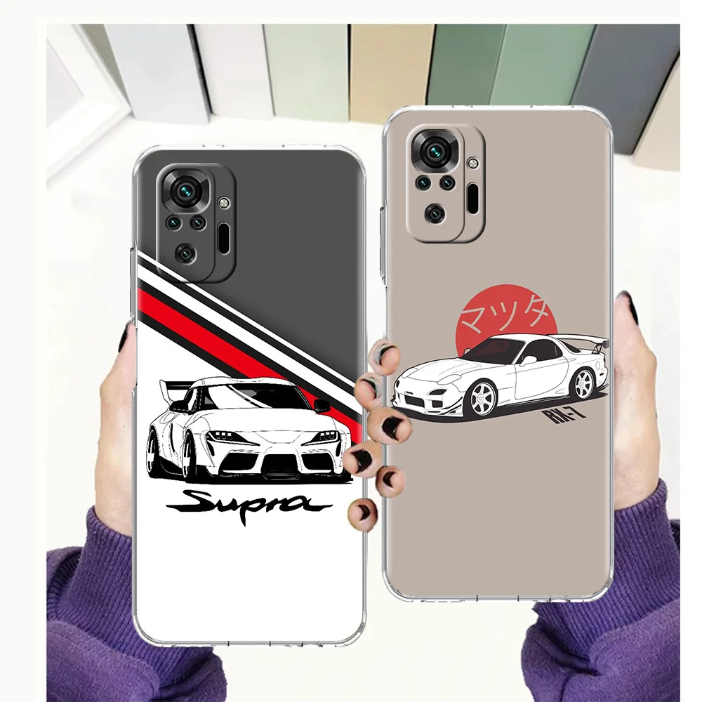 

JDM Sports Cars Luxury Transparent Phone Case Cover for Redmi 8 8A 9A 9C 9 Note 7 8 9 10 11 K40 4G Pro Plus Soft Shell Funda TPU