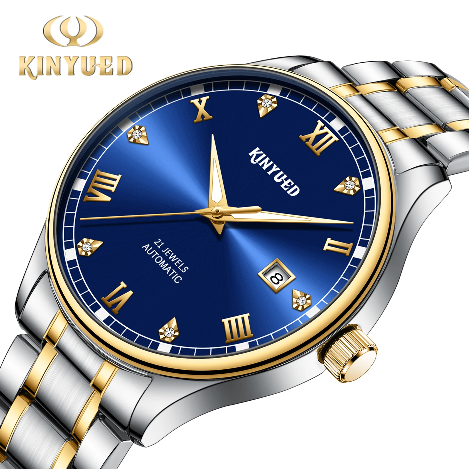 

KINYUED Mens New Watches Fashion Business Automatic Mechanical Watch Men Waterproof Full Steel Luminous Watch Relogio Masculino