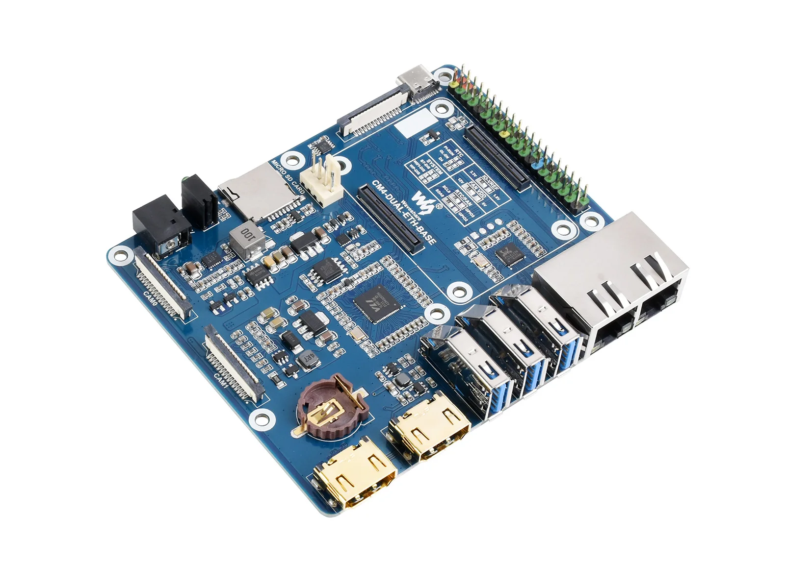 CM4-DUAL-ETH-BASE,Raspberry Pi CM4 Dual Gigabit Network Interface Expansion Board,3-way USB,dual MIPI CSI camera interface