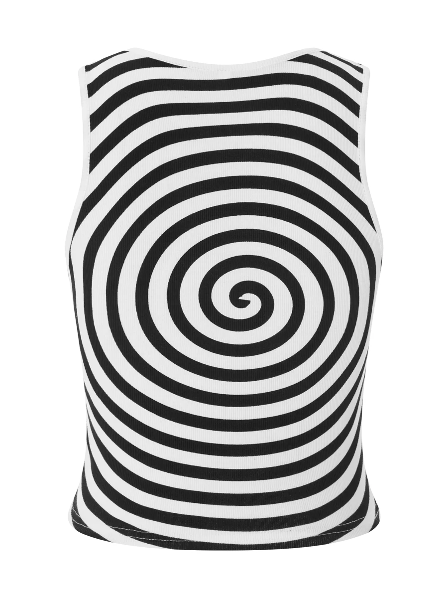 

Женская футболка без рукавов с цветочным принтом и круглым вырезом