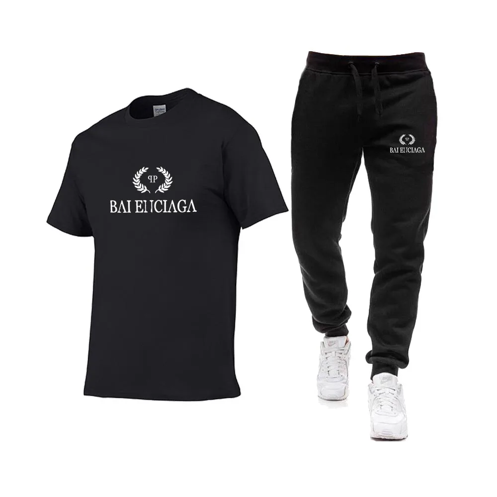 

Высококачественная модная повседневная спортивная одежда, летний костюм с принтом, Мужская одежда для бега и фитнеса, мужская футболка + бр...