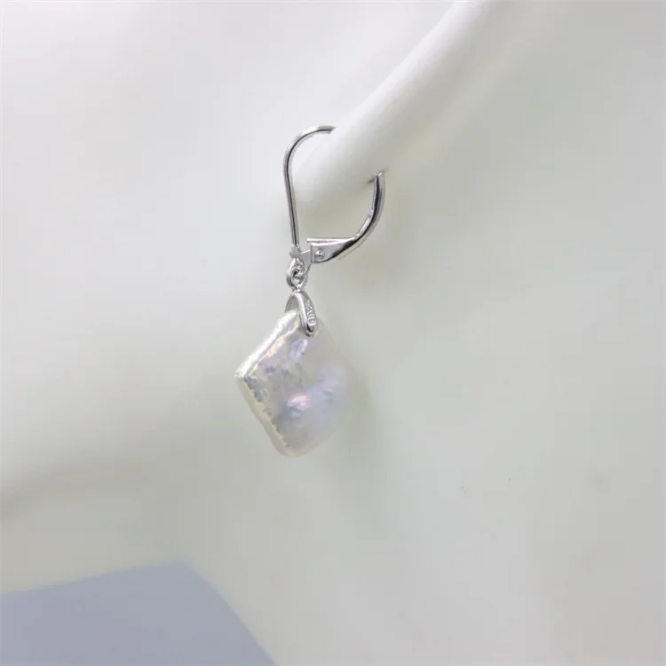 

ZFSILVER Square White Baroque Freshwater Pearl Stud Earrings Eardrop Ear French Hooks For Women Jewelry Accessories Party Gifts