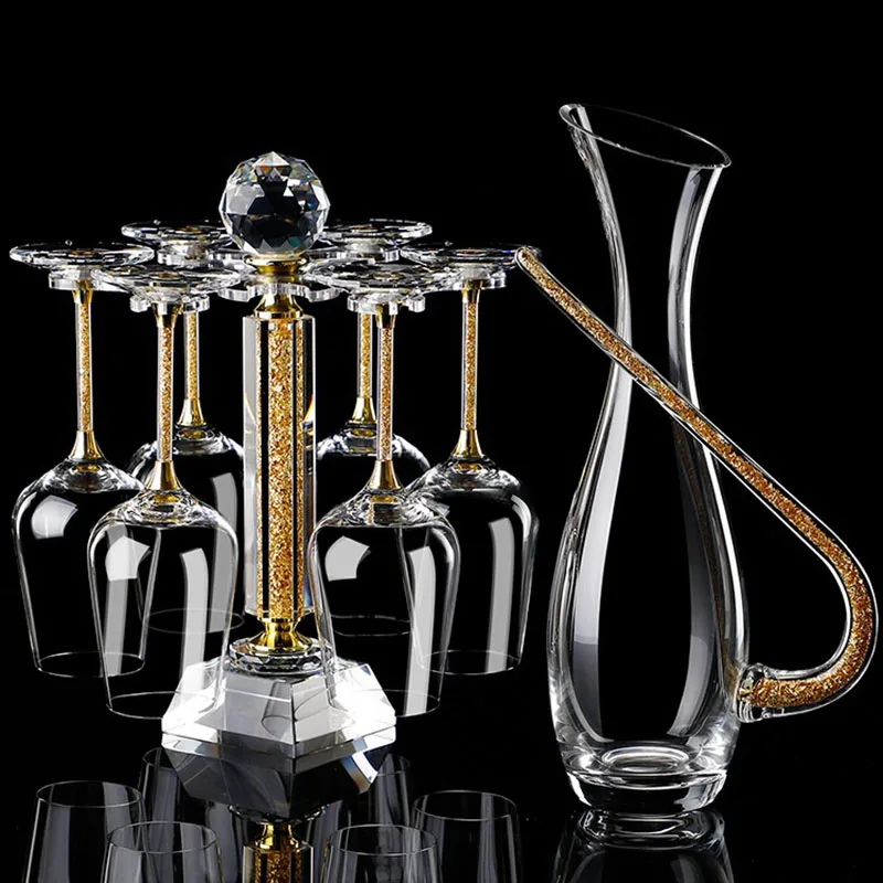 

European Creative Wine Cup Decanter Set Luxury Gold Goblet Crystal Cup Champagne Glasses Cups Wedding Party Drinkware Gift Box