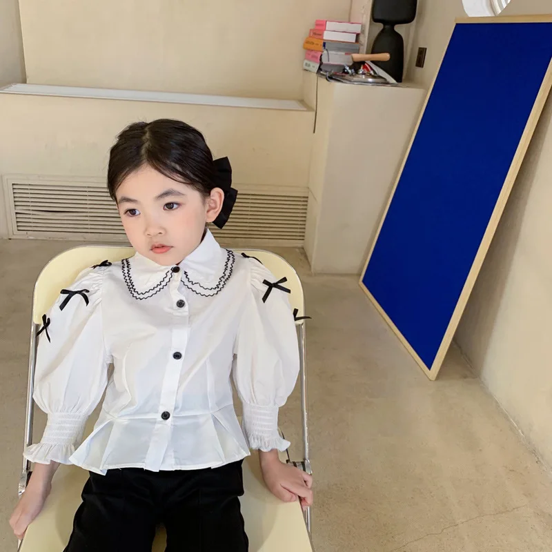 

2022 Spring Autumn Girls Fashion Puffy Sleeve Blouse Baby Kids Children Shirt