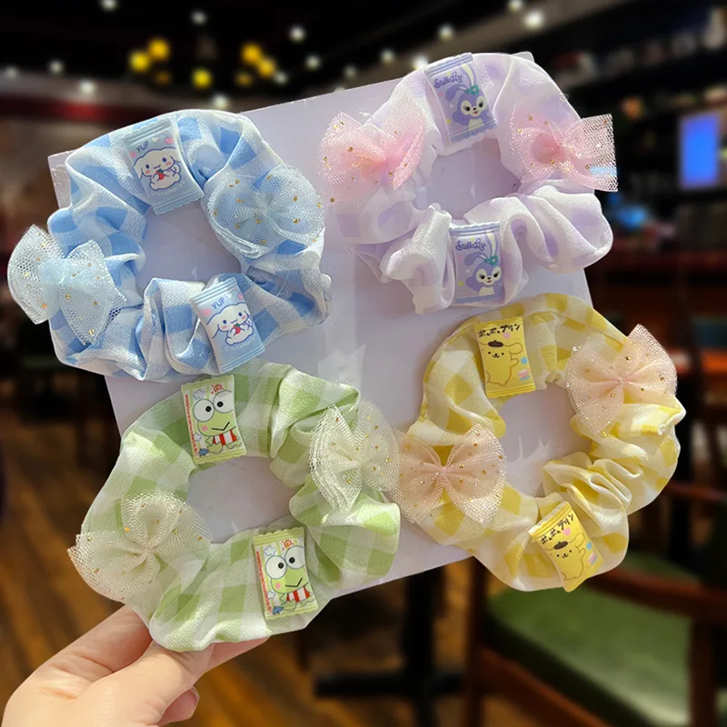 

Милая шнуровка для волос в клетку My Melody Cinnamoroll Kuromi с милыми рисунками из мультфильмов, сетчатый бант, мини-сумка для конфет, аксессуары для во...