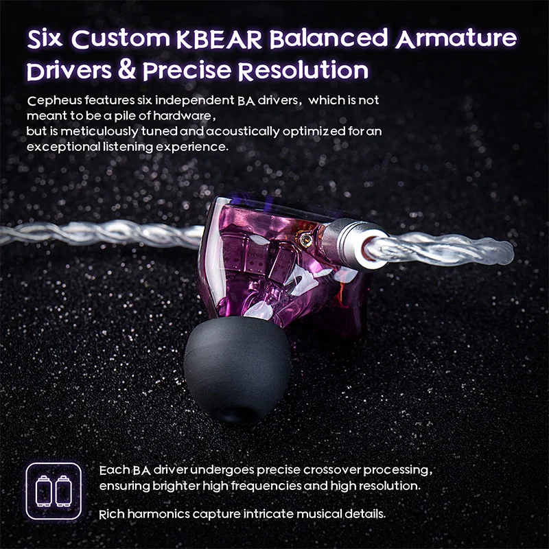Фото KBEAR Cepheus KB16 Гибридные внутриканальные наушники (IEM) с 2DD+6BA драйверами, 10мм+6мм коаксиальные динамические и 6BA гибридные драйверы, HiFi мониторы для ушей, 0.78мм 2-контактный разъем, корпус из полимерной смолы №5
