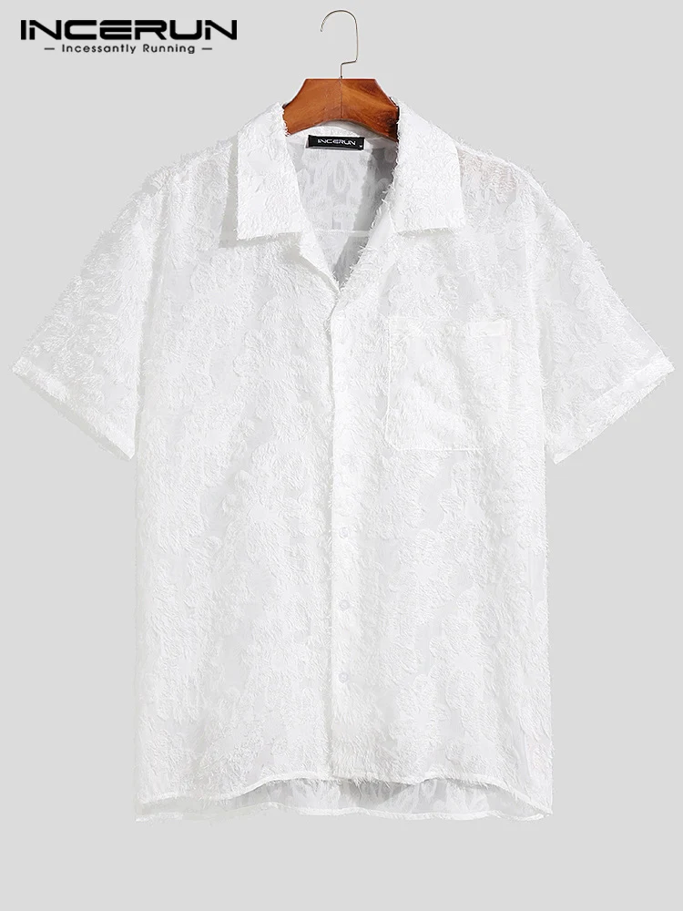 American Style New Men Retro Large Plaid See-through Blouse Casual Streetwear Male Short-sleeved Shirts S-5XL INCERUN Tops 2022
