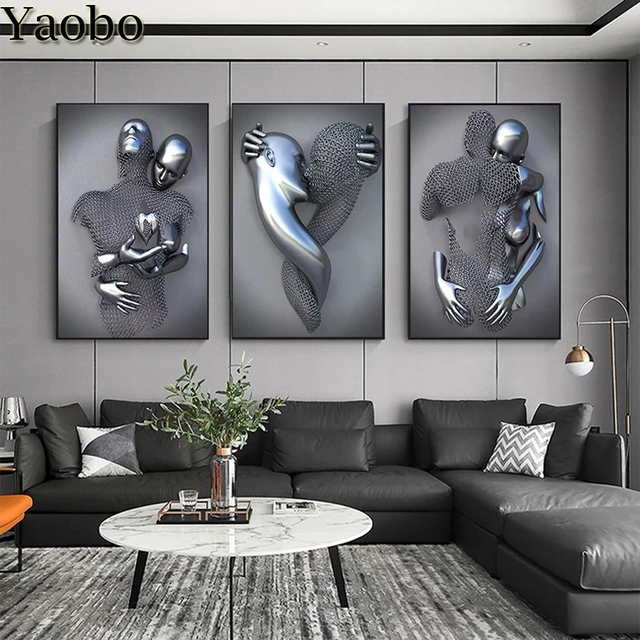 

Новое поступление, 5D алмазная живопись своими руками, металлическая фигурка, статуя, искусство, Алмазная мозаика, вышивка, абстрактная пара, полная квадратная, круглая настенная живопись