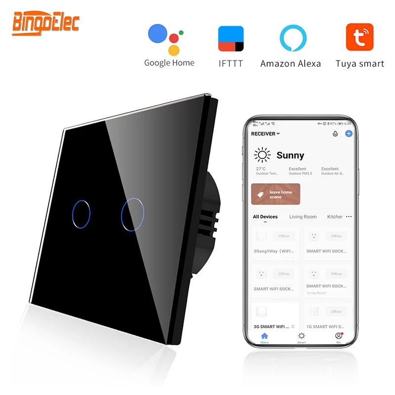 

Bingoelec Tuya Wifi Wall Touch Switch for Smart Life APP Control Work with Alexa Google Alice Need Neutral Wire