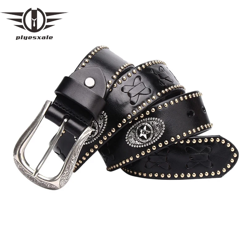 Luxury Western Cowboy Belt For Men High Quality Designer Braided Leather Belt Men Rivets Cowhide Knight Male Punk Belts G558