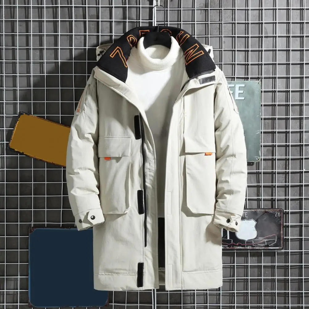 Trendy Hooded Down Jacket Zipper Washable Drawcord Hood Down Jacket  Super Soft Men Down Jacket for Outdoor