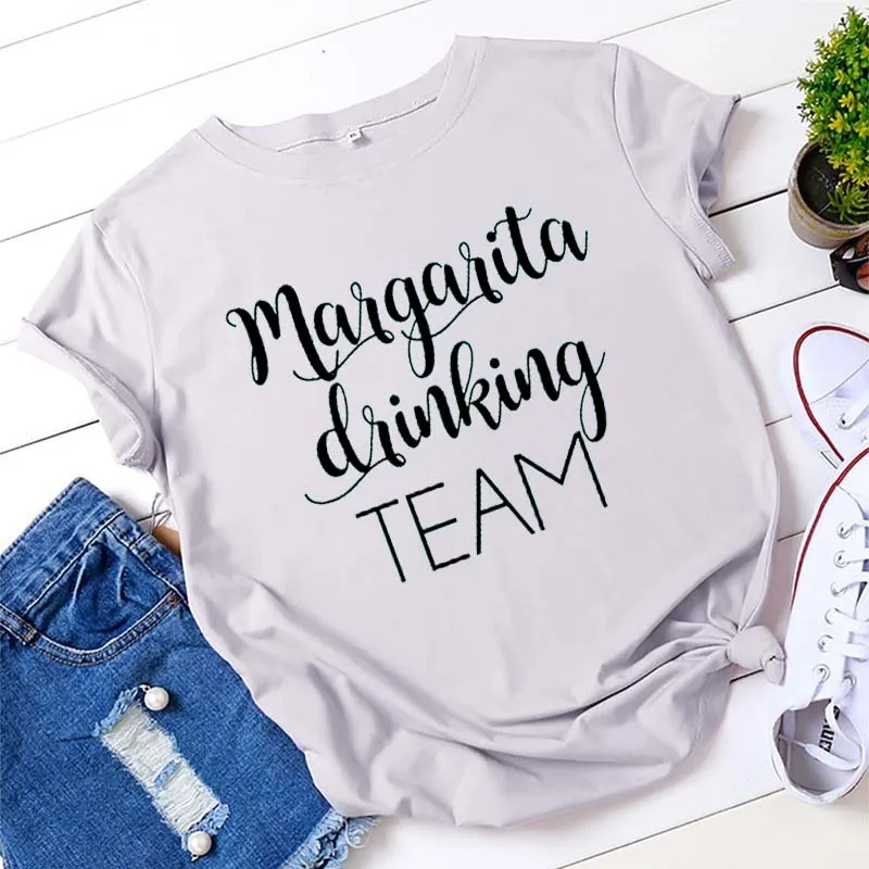 

Rheaclot Margarita Drinking Team Women's Summer Casual Fashion Clothing Tshirts Graphic Cotton Tees O-Neck Tops