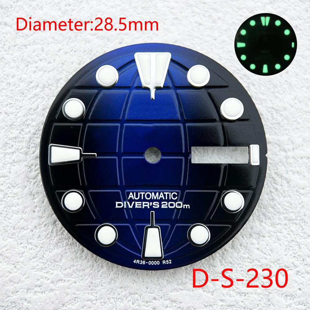 28.5mm Green/Blue Luminous Modification  Dial Watches Accessories for NH35 NH36 Automatic Movement With S Logo Customizable Logo