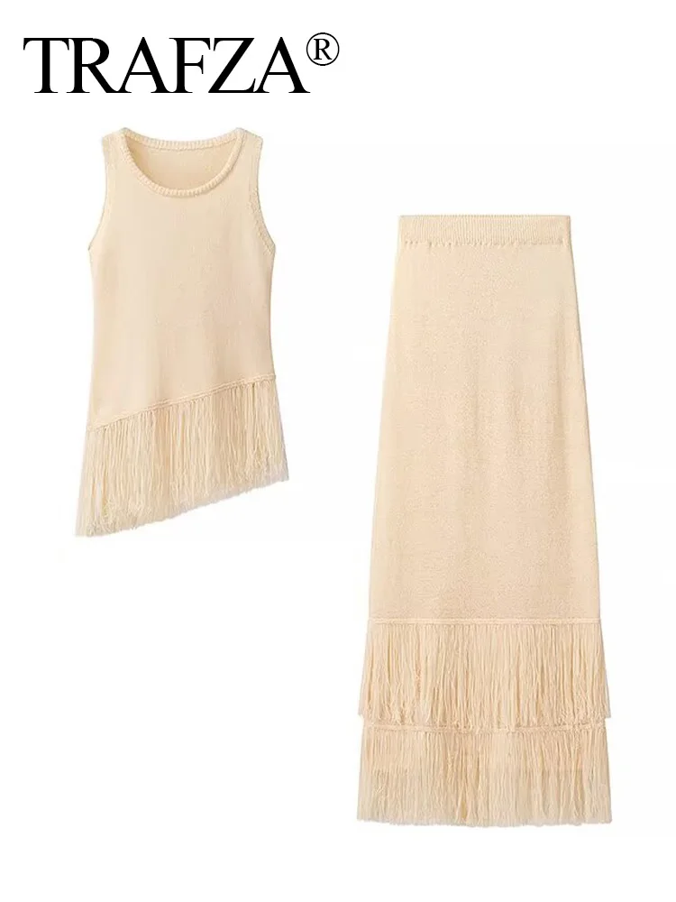 TRAFZA женский осенний элегантный комплект из 2 предметов вязаный однотонный с