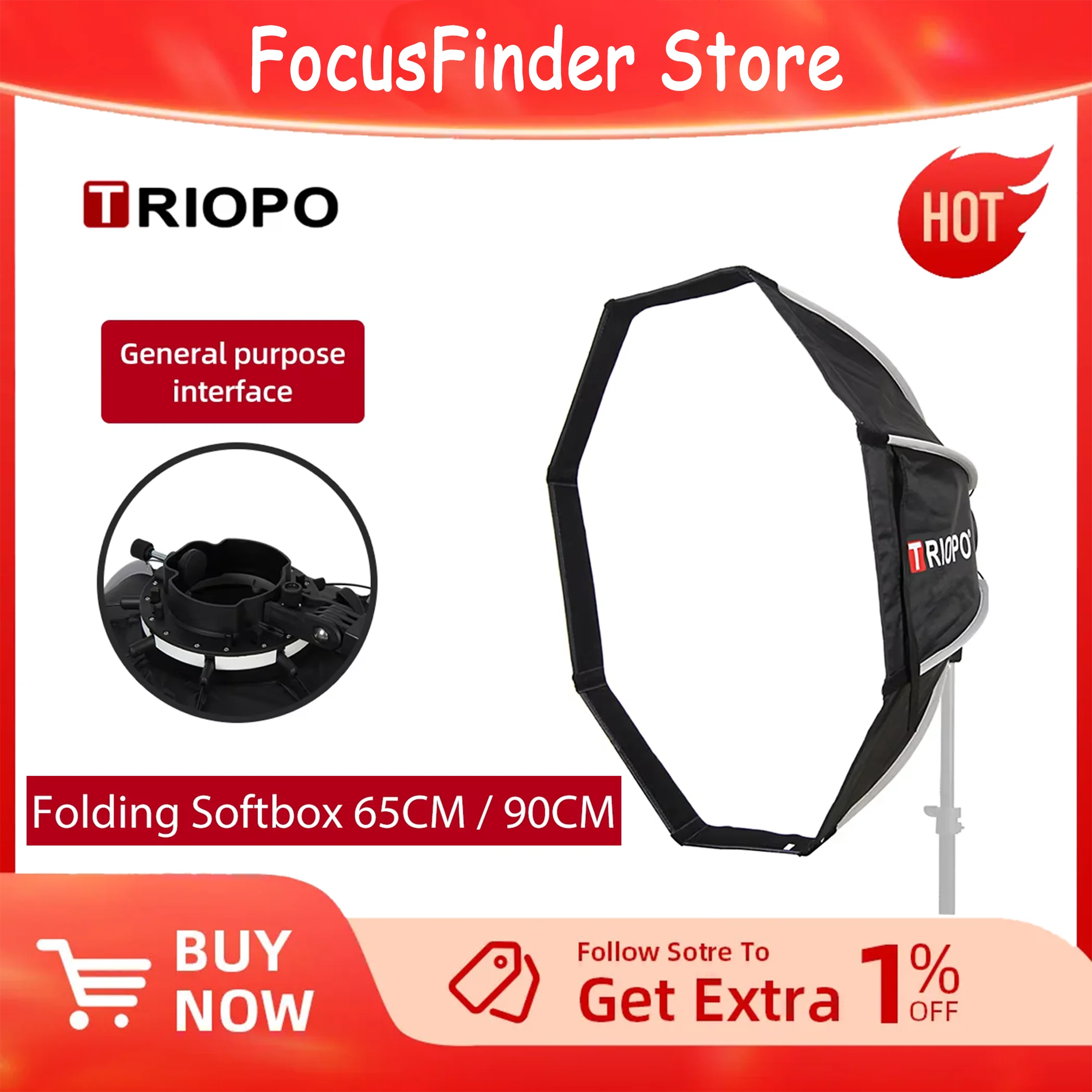 Фото Triopo KX90 90 см KX65 65 см Speedlite восьмиугольный софтбокс для зонта, уличный софтбокс для вспышки для софтбокса Speedlite Godox V1 ﻿ №1
