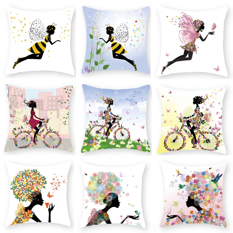 

Girls Decorative Pillowcase Cycling Flowers Car Throw Pillow Case Printing Pillow Cover kussensloop