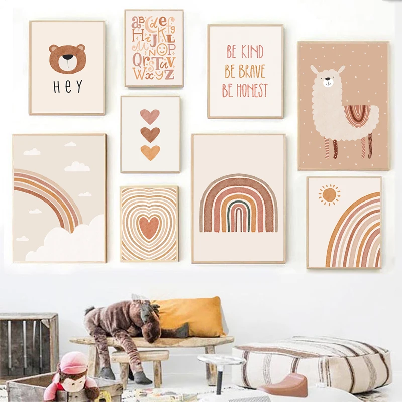 

Nursery Wall Pictures Love Canvas Painting Sun Rainbow Prints Alpaca Bear Paintings Nordic Posters And Prints Kids Room Decor