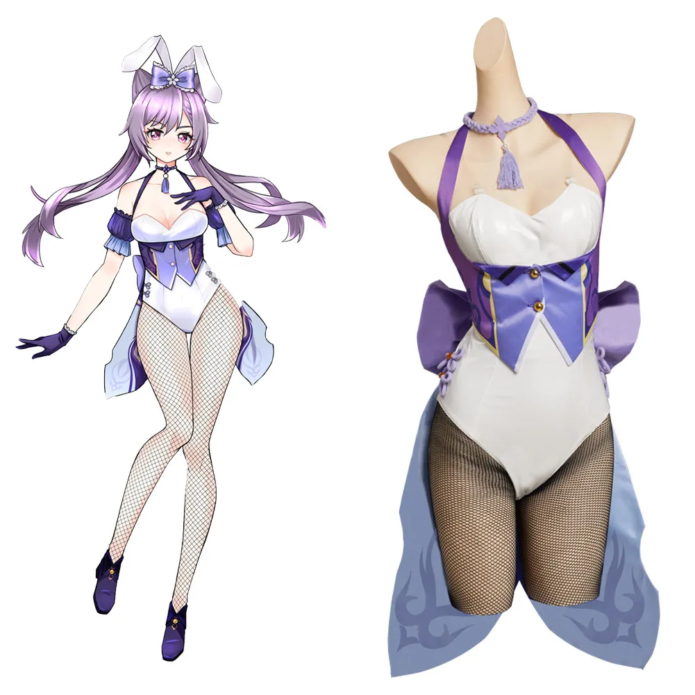 

Genshin Impact Keqing Cosplay Costume Bunny Girls Jumpsuit Outfits Halloween Carnival Suit