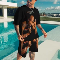 new summer streetwear outfits men set tracksuit oversized clothes 3d 2pac printed t shirt shorts 2piece sportswear male tshirts