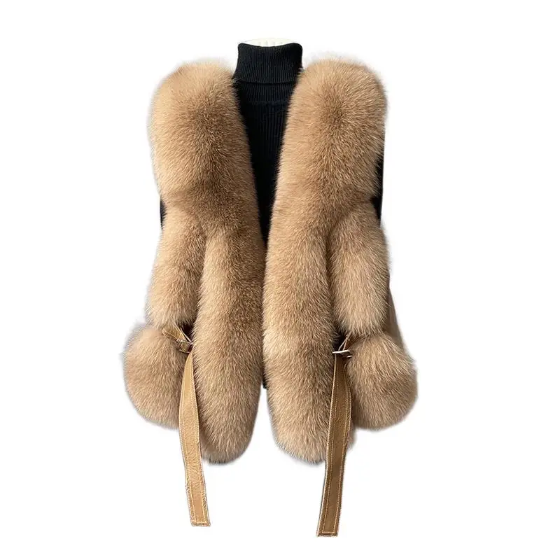 Women's Fox Fur Fur Sleeveless Short Vest Real Fur Coat Slim Joker Waistcoat Winter Young Lady Jacket Autumn Winter Haining New