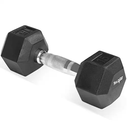 

15 lbs Rubber Coated Hex Dumbbell, Single