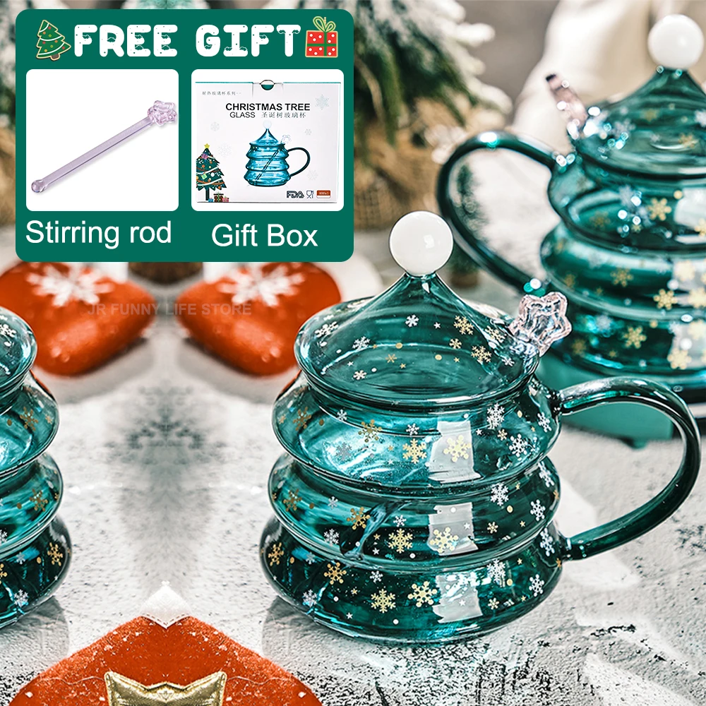 400/500ML Creative Christmas Mug Double Wall Heat-resistant Glass Cute Tea Coffee Milk Cup with Spoon Christmas Gift For kids
