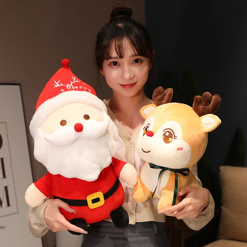 

Милый мультяшный Санта-Клаус и лось, плюшевая игрушка, набивное животное, олень, кукла, рождественский подарок для детей, детское украшение ...