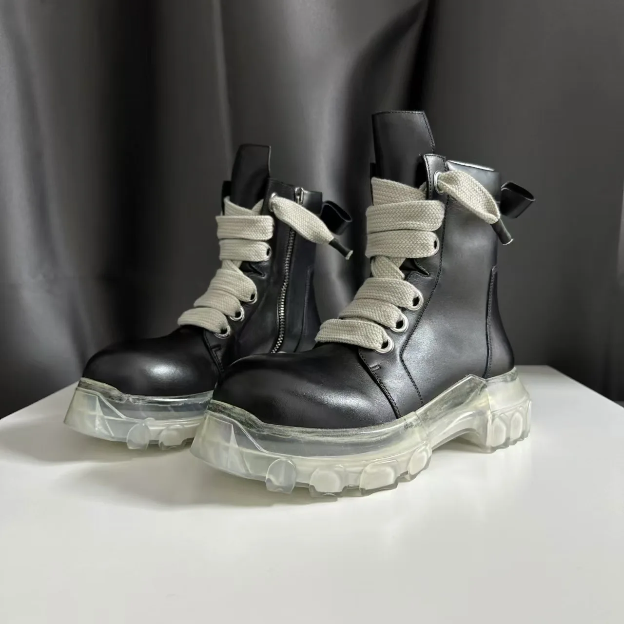 Прозрачные ботинки ручной работы на платформе из натуральной кожи с большим