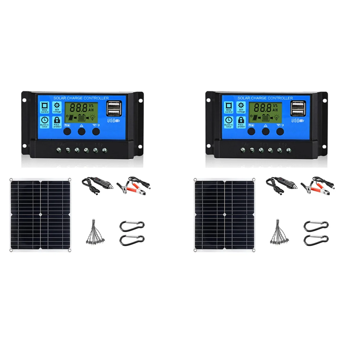 

2X 50W Solar Panel 18V Solar Cells Bank Connector Cover with 100A Solar Controller IP65 for Phone Car RV Boat Charger